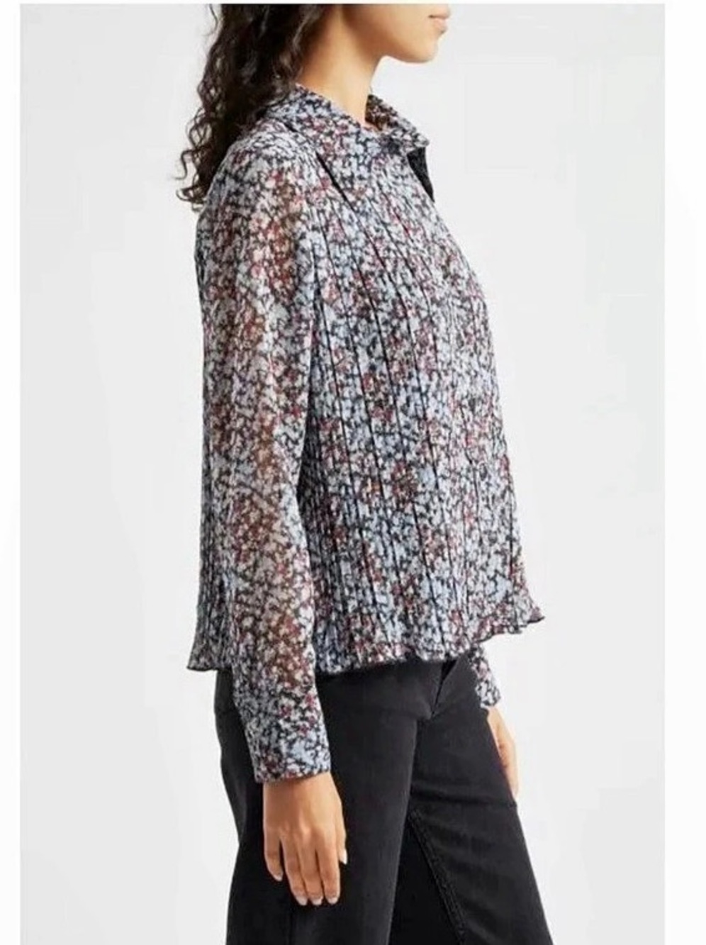 GANNI Abstract Print Plissé Button-Up Shirt Button-Up Shirt NWT